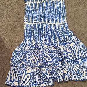 Blue and White Smocked Tiered Ruffle dress
